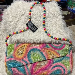 Timmy Woods of Beverly Hills colorful handbag with beaded handle